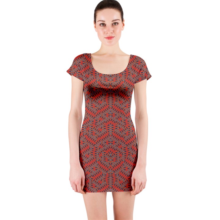 Hexagon Motif Geometric Tribal Style Pattern Short Sleeve Bodycon Dress