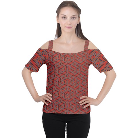 Hexagon Motif Geometric Tribal Style Pattern Cutout Shoulder T-shirt by dflcprintsclothing