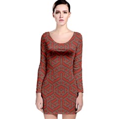 Hexagon Motif Geometric Tribal Style Pattern Long Sleeve Velvet Bodycon Dress by dflcprintsclothing