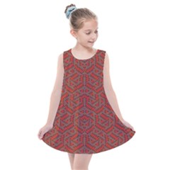 Hexagon Motif Geometric Tribal Style Pattern Kids  Summer Dress by dflcprintsclothing