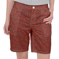 Hexagon Motif Geometric Tribal Style Pattern Women s Pocket Shorts by dflcprintsclothing