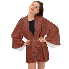 Hexagon Motif Geometric Tribal Style Pattern Long Sleeve Kimono by dflcprintsclothing