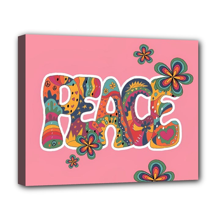 Flower Power Hippie Boho Love Peace Text Pink Pop Art Spirit Deluxe Canvas 20  x 16  (Stretched)