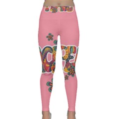 Flower Power Hippie Boho Love Peace Text Pink Pop Art Spirit Classic Yoga Leggings by Grandong