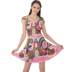 Flower Power Hippie Boho Love Peace Text Pink Pop Art Spirit Cap Sleeve Dress by Grandong