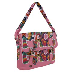 Flower Power Hippie Boho Love Peace Text Pink Pop Art Spirit Buckle Messenger Bag by Grandong