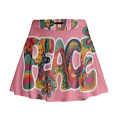 Flower Power Hippie Boho Love Peace Text Pink Pop Art Spirit Mini Flare Skirt by Grandong