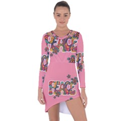 Flower Power Hippie Boho Love Peace Text Pink Pop Art Spirit Asymmetric Cut-out Shift Dress by Grandong