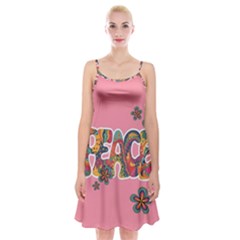 Flower Power Hippie Boho Love Peace Text Pink Pop Art Spirit Spaghetti Strap Velvet Dress by Grandong