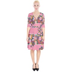 Flower Power Hippie Boho Love Peace Text Pink Pop Art Spirit Wrap Up Cocktail Dress by Grandong