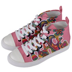 Flower Power Hippie Boho Love Peace Text Pink Pop Art Spirit Women s Mid-top Canvas Sneakers by Grandong