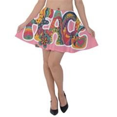 Flower Power Hippie Boho Love Peace Text Pink Pop Art Spirit Velvet Skater Skirt by Grandong