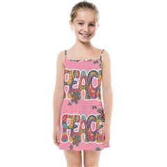 Flower Power Hippie Boho Love Peace Text Pink Pop Art Spirit Kids  Summer Sun Dress by Grandong