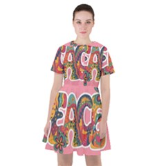 Flower Power Hippie Boho Love Peace Text Pink Pop Art Spirit Sailor Dress by Grandong