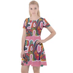 Flower Power Hippie Boho Love Peace Text Pink Pop Art Spirit Cap Sleeve Velour Dress  by Grandong