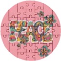 Flower Power Hippie Boho Love Peace Text Pink Pop Art Spirit Wooden Puzzle Round View1