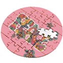 Flower Power Hippie Boho Love Peace Text Pink Pop Art Spirit Wooden Puzzle Round View2