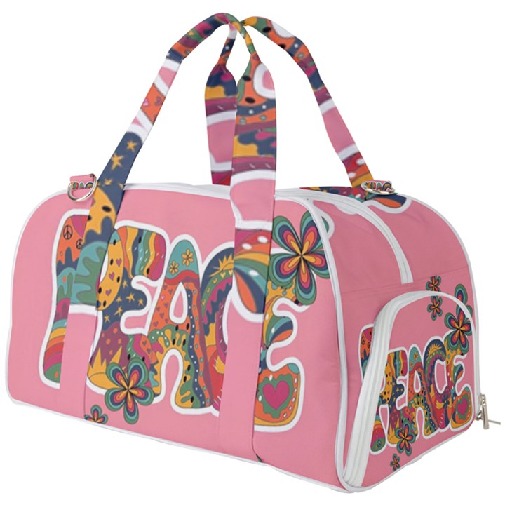 Flower Power Hippie Boho Love Peace Text Pink Pop Art Spirit Burner Gym Duffel Bag