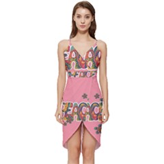 Flower Power Hippie Boho Love Peace Text Pink Pop Art Spirit Wrap Frill Dress by Grandong