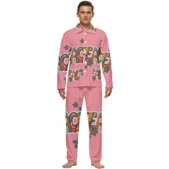 Flower Power Hippie Boho Love Peace Text Pink Pop Art Spirit Men s Long Sleeve Velvet Pocket Pajamas Set