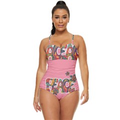 Flower Power Hippie Boho Love Peace Text Pink Pop Art Spirit Retro Full Coverage Swimsuit by Grandong