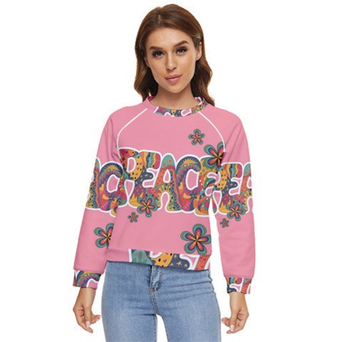 Flower Power Hippie Boho Love Peace Text Pink Pop Art Spirit Women s Long Sleeve Raglan T-shirt by Grandong