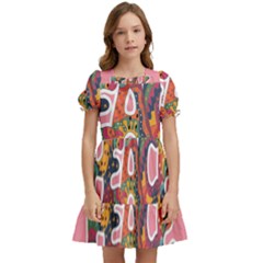 Flower Power Hippie Boho Love Peace Text Pink Pop Art Spirit Kids  Puff Sleeved Dress by Grandong