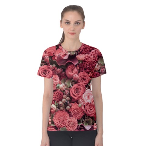 Pink Roses Flowers Love Nature Women s Cotton T-shirt by Grandong