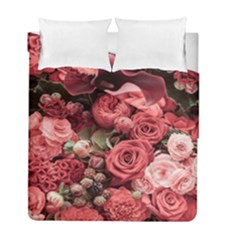 Pink Roses Flowers Love Nature Duvet Cover Double Side (full/ Double Size) by Grandong