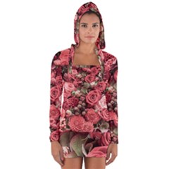 Pink Roses Flowers Love Nature Long Sleeve Hooded T-shirt by Grandong