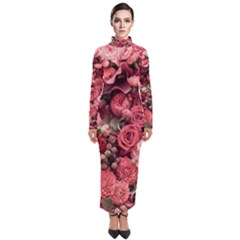 Pink Roses Flowers Love Nature Turtleneck Maxi Dress by Grandong