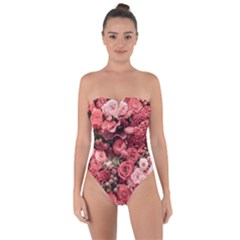 Pink Roses Flowers Love Nature Tie Back One Piece Swimsuit by Grandong