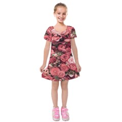 Pink Roses Flowers Love Nature Kids  Short Sleeve Velvet Dress by Grandong