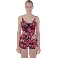 Pink Roses Flowers Love Nature Tie Front Two Piece Tankini by Grandong