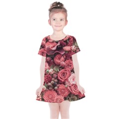 Pink Roses Flowers Love Nature Kids  Simple Cotton Dress by Grandong