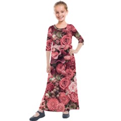 Pink Roses Flowers Love Nature Kids  Quarter Sleeve Maxi Dress by Grandong