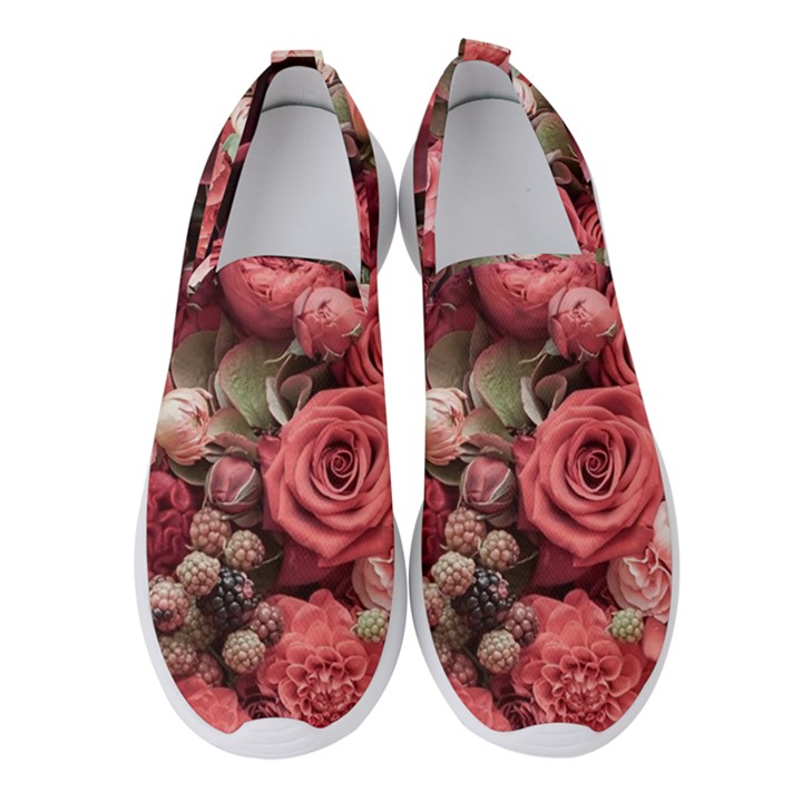 Pink Roses Flowers Love Nature Women s Slip On Sneakers