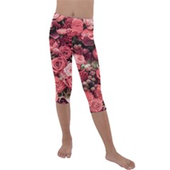 Pink Roses Flowers Love Nature Kids  Lightweight Velour Capri Leggings  by Grandong