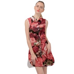 Pink Roses Flowers Love Nature Sleeveless Shirt Dress by Grandong