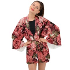 Pink Roses Flowers Love Nature Long Sleeve Kimono by Grandong