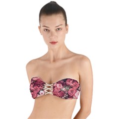 Pink Roses Flowers Love Nature Twist Bandeau Bikini Top