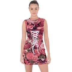 Pink Roses Flowers Love Nature Lace Up Front Bodycon Dress by Grandong