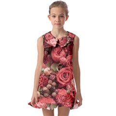 Pink Roses Flowers Love Nature Kids  Pilgrim Collar Ruffle Hem Dress by Grandong