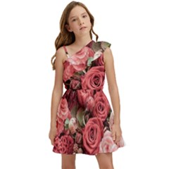 Pink Roses Flowers Love Nature Kids  One Shoulder Party Dress by Grandong