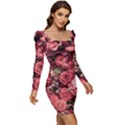 Pink Roses Flowers Love Nature Women Long Sleeve Ruched Stretch Jersey Dress View2