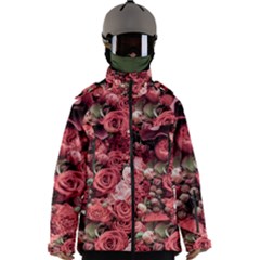 Pink Roses Flowers Love Nature Men s Zip Ski And Snowboard Waterproof Breathable Jacket