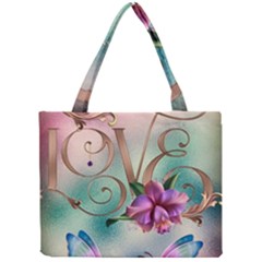 Love Amour Butterfly Colors Flowers Text Mini Tote Bag by Grandong