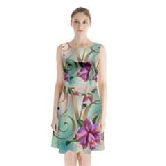 Love Amour Butterfly Colors Flowers Text Sleeveless Waist Tie Chiffon Dress by Grandong