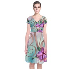 Love Amour Butterfly Colors Flowers Text Short Sleeve Front Wrap Dress by Grandong