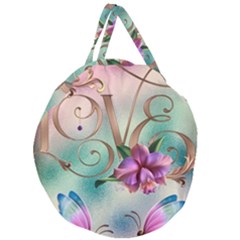 Love Amour Butterfly Colors Flowers Text Giant Round Zipper Tote by Grandong